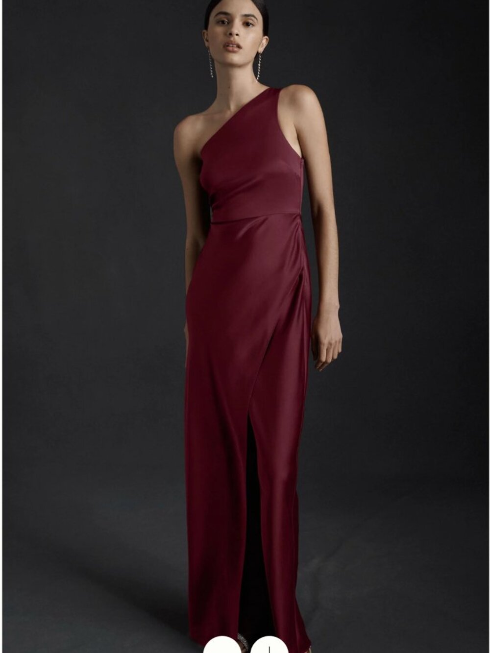 BHLDN Dylan One-Shoulder Satin Side-Slit Gown; Color: Dark Berry; Size: US 2